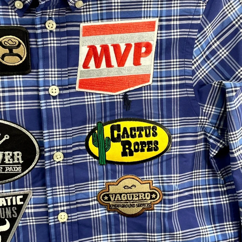 Ralph Lauren Performance Shirt Boys Medium 10-12 Blue Plaid Button Down‎ Rodeo